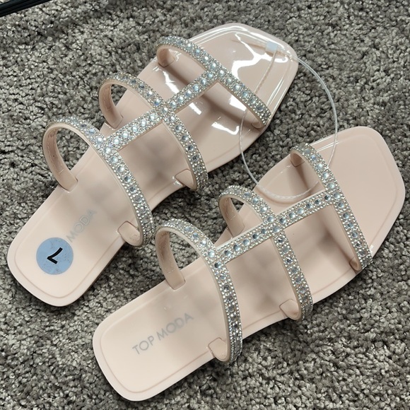 Beige Rhinestone Sandals - Picture 4 of 12